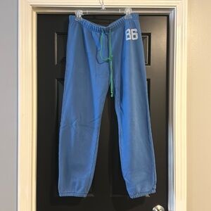 Medium blue Pink joggers. Drawstring is functional, matching sweatshirt listed